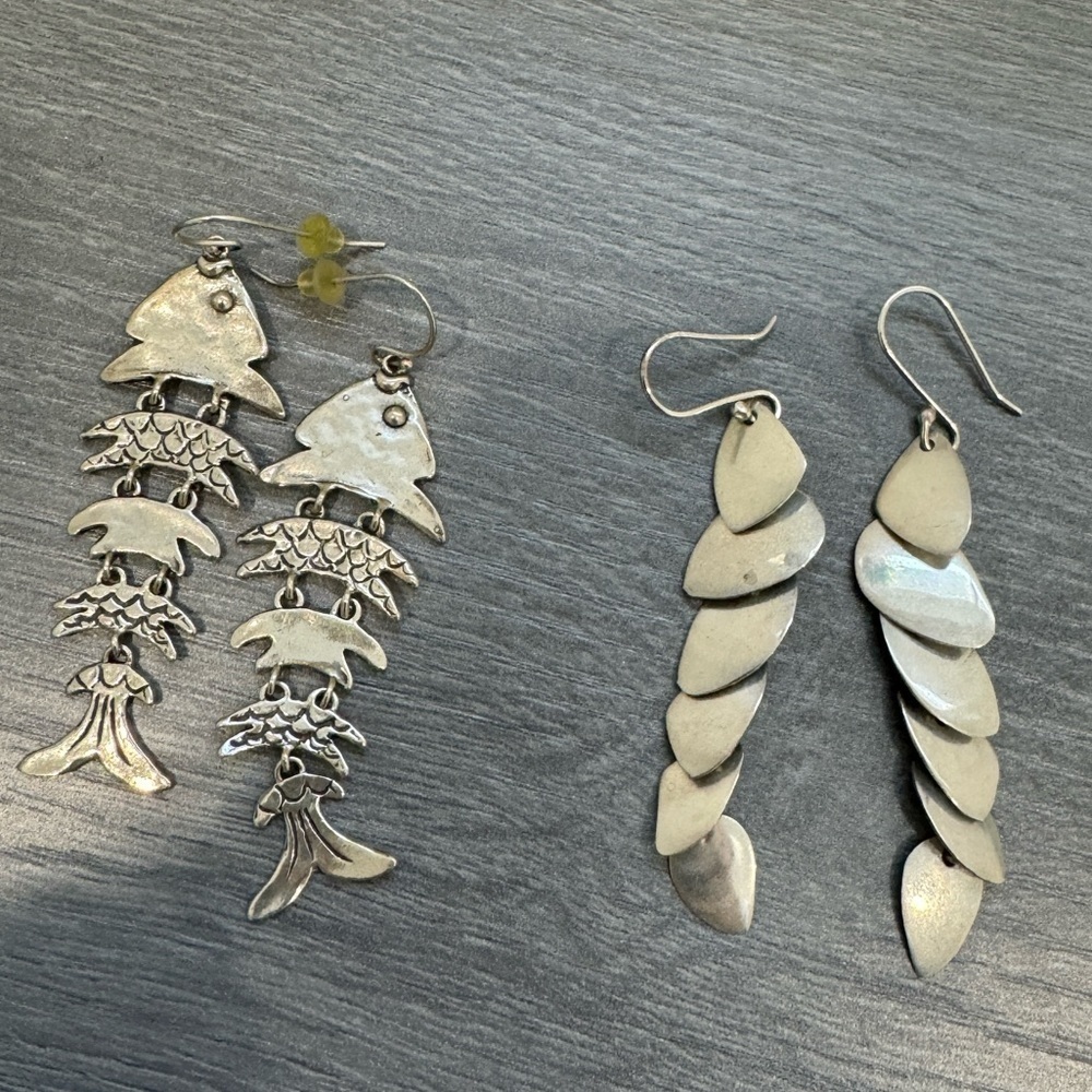 2 Earring Sets -  Shoulder Duster and Fish Shape
